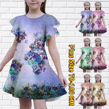 Summer Girl Loose Size Slim Skirt New Design Printed Short-sleeve Skirt Fashion Mini Skirt Everyday Street Round Neck Dress