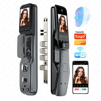 Tuya Wifi двуекранен глас и видео домофон Doorbell екран Интелигентен пръстов отпечатък Камера за разпознаване на лица Интелигентно заключване на вратата