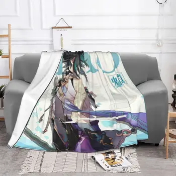 Xiao Genshin ударни одеяла кадифе есен/зима игра многофункционален мек хвърлят одеяло за дома диван килим парче