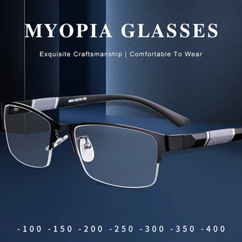 YCCRI половин рамка анти сини очила за четене очила против умора мъжки търговски очила за късогледство 0 до -4.0