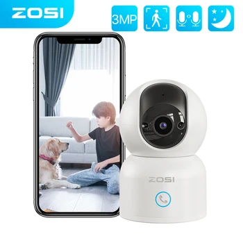 ZOSI вътрешен пан/наклон интелигентна камера за сигурност C518 2K 360 градуса бебе домашен любимец монитор 2.4G / 5G двулентов WiFi Home Cam с телефон APP