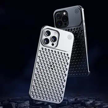  алуминиева сплав случай за iPhone 14 13 Pro Max Plus куха разсейване на топлината против падане цяло тяло удароустойчив телефон капак T7L6