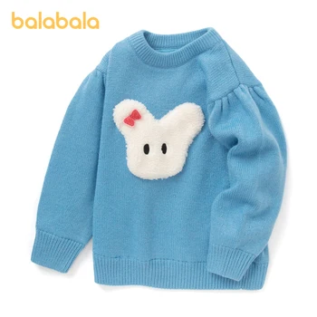 Балабала Малко дете 2023 Момиче пуловер пуловер есен зима сладък бутер ръкави удобни мека долна риза