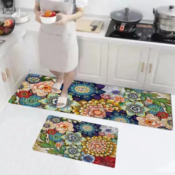 Баня Мат цветен печат Кухненски килими Жив цвят износоустойчиви нехлъзгащи се постелки за лесна анти-обрастваща защита Кухня