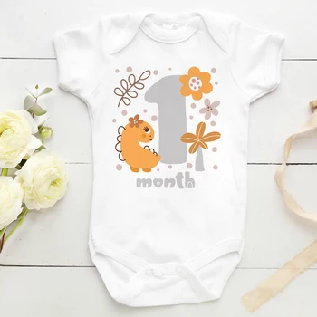 бебе годишнина гащеризон бебе боди сладък Дино с цветя палмов печат ританки бебе момче момиче дрехи Newbron пълнолуние подарък