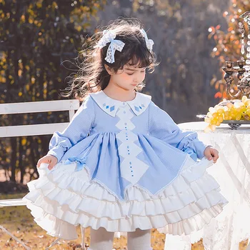бебе момиче Лолита принцеса топка рокля испански реколта пачуърк есен зима сладък детски рокли Vestidos бебе деца рокли