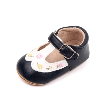 бебе момичета обувки, мека подметка PU кожа бродерия цветя апартаменти нехлъзгащи се детски обувки