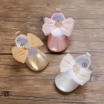 Бебешки обувки Обувки за принцеси Пролет, лято и есен Нови 0-1 години Bowknot Pu меко дъно малки обувки