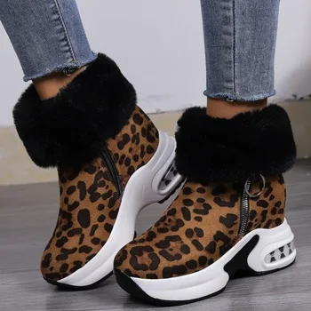 Дамски обувки в продажба мода страна цип дамски ботуши зимни кръг пръсти плюшени руно за топлина кратко барел платформа сняг ботуши