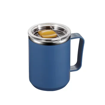 Двуслойна чаша за кафе от неръждаема стомана с дръжка за противопопарване, външен капак за устойчива на течове чаша за гореща вода и чаша