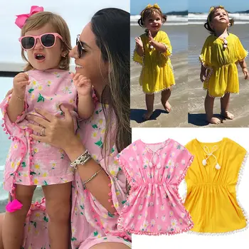 Детски Бебе Момичета Рокля Флорални плажни рокли Sundress бански костюми Cover Up Дрехи 1-5Y