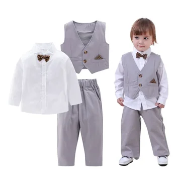 Детски джентълменски комплект Сватбено тържество Тоалети за рожден ден Бебе Момче Официално облекло Риза + Жилетка + Панталони