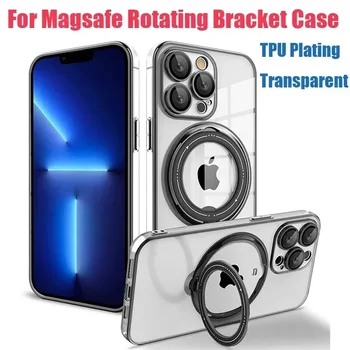 За Magsafe метална магнитна въртяща се скоба TPU покритие прозрачен калъф за iPhone 14 Pro Max Plus 13 12 11 Pro Max заден капак
