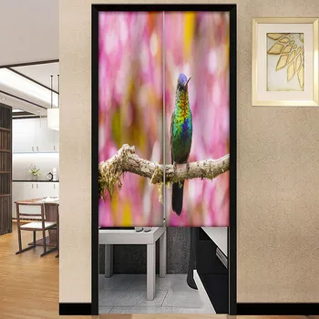 зелен Сини цветове перо птица врата завеса дърво клон кратко Noren преградна врата за хол спалня врати дома декор