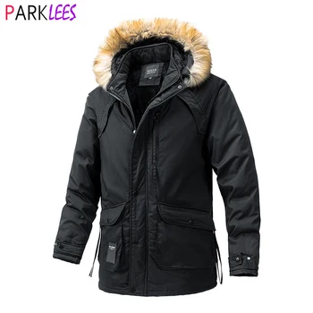 Зимни черни сгъстени якета с качулка палта за мъже руно облицована случайни топло палто парка мъжки ветроупорен открит палто Chaqueta