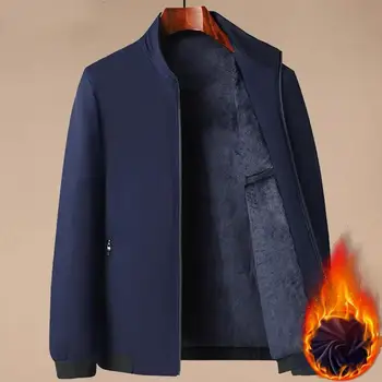 Зимно палто дебели топли мъжки зимни якета руно подплата стойка яка плътен цвят връхни дрехи за максимален комфорт стил мъже