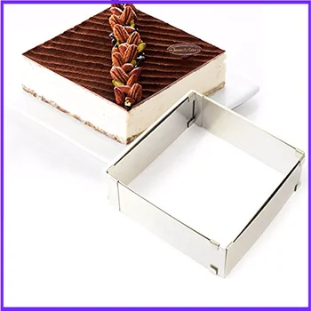  Квадратна неръждаема стомана Регулируеми мус торта форми Фондан торта декориране пръстен резачка Направи си сам инструменти за печене