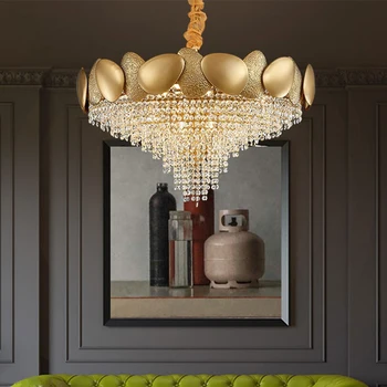  Китай фабрика златни звездни кристални топчета специален дизайн хол вътрешен декоративен полилей осветление таван лампа
