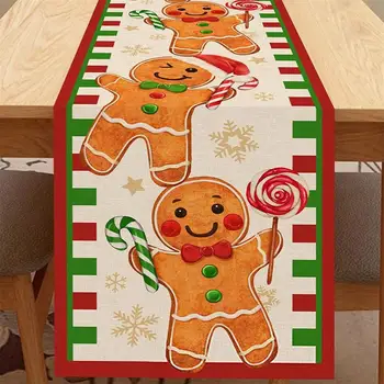 Коледа Gingerbread Man Таблица бегач Снежинка Начало Кухня Празнична бонбони Трапезария Декор Вътрешен открит Коледен декор
