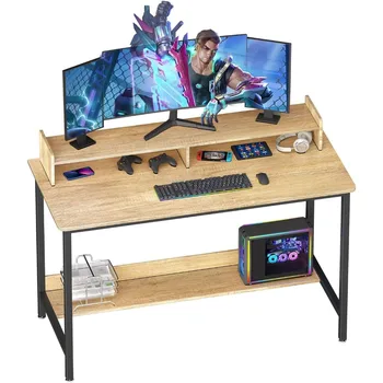 Компютърно бюро с рафтове, 43-инчово бюро за писане на игри, работна станция за учебни компютри с място за съхранение за домашен офис