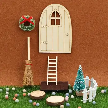 Мини къща елф врата коледна украса миниатюрни сцена дървена врата елф врата аксесоари Коледа кукла къща декорация