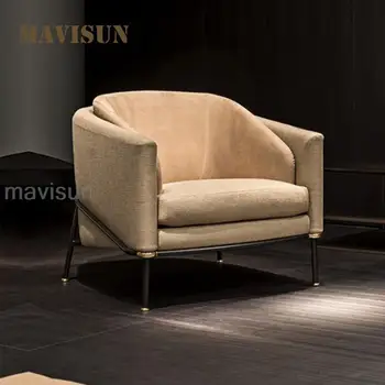 Минималистичен единичен диван стол бельо плат сгъсти мека възглавница и облегалка удобен фотьойл луксозни шезлонги за дома