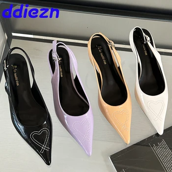 Мода плитки жени високи токчета обувки 2024 женски ежедневни обувки Slinbacks заострени пръсти дами токчета помпи слайдове обувки