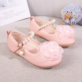 Момичета кожени обувки есен ново цвете малки момичета принцеса обувки мека подметка малки детски бебе единични обувки мода J149