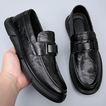 Мъжки дишащи кожени обувки Черна мека кожа Меко дъно Пролет и есен Най-добър мъж Мъжки бизнес Официално облекло Ежедневни обувки