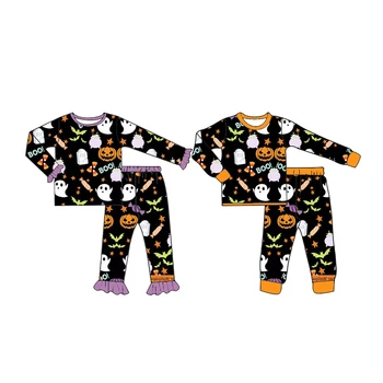 Нов дизайн брат и сестра пижами комплект пуловер стил пижами Хелоуин модел мляко коприна плат деца пижами дълъг ръкав