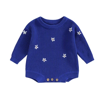 Новородено бебе момиче пуловер Boho флорални плета извънгабаритни суитчър гащеризон бебе топло есен зимни дрехи