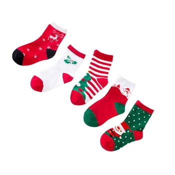 Общи дамски топли чорапи 5 чифта коледни чорапи за екипажа Дядо Коледа зимен есенен чорап памучни топли чорапи Коледен подарък 4-6 години