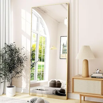 Огледало с пълна дължина Големи висящи или наклонениОгледала Правоъгълник спалня етаж обличане алуминиева сплав тънка рамка (злато)