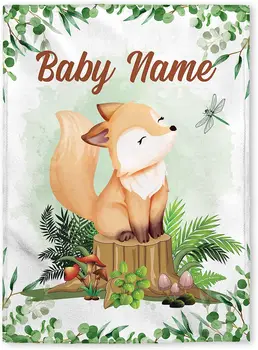 Персонализирани бебешки одеяла, персонализирано бебешко одеяло - бебешко одеяло с име за момче, най-добър подарък за бебе, новородено лисица плюш