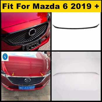 Преден капак капак панел двигател декоративна лента капак подстригване годни за Mazda 6 2019 2020 хром / въглеродни влакна аксесоари екстериор