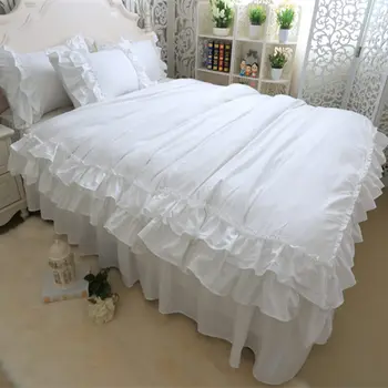 Пълен бял спален комплект двойни слоеве разрошена завивка покритие чаршаф спално бельо принцеса спално бельо кратко топло домашен текстил HM-15W