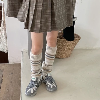 Реколта раирана вълна крак чорапи Harajuku горещо момиче просяк крак warmers Y2k пънк трикотажни крака покритие японски аксесоари