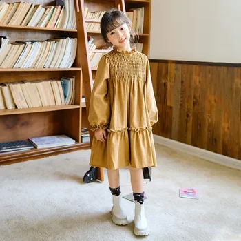 Рокля за момичета есен и зима 2024 Нова модерна принцеса рокля Детски дантела яка сладки рокли чист памук, #7154