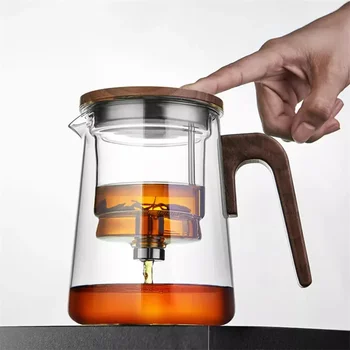  с едно кликване чай разделяне филтриране стъклени чайници с дърво дръжка чай вода разделяне вътрешен контейнер чайник с инфузер