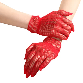 Секси рибарска мрежа ръкавици кухи навън пълен пръст окото ръкавици лято елегантни дантелени ръкавици за дами булчински сватба ръкавици декор