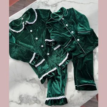 Семейна зимна зелена кадифена пижама съвпадение на бебешки момичета и момчета нощница деца деца коледна пижама