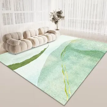 Скандинавски минималистичен зелен килим за хол Модерна луксозна декорация Спалня Голям килим Мек и пухкав неплъзгащ се гардероб Мат