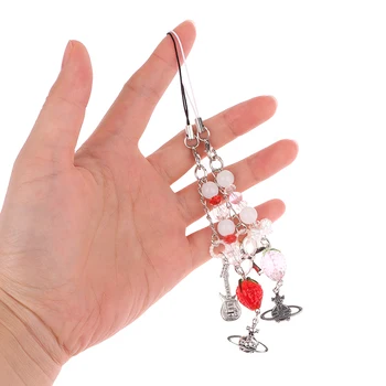 Сладки и сладки розови ягоди мобилна каишка телефонни вериги за жени плодове верига телефон висулка чар ключ анти-изгубени ремък бижута