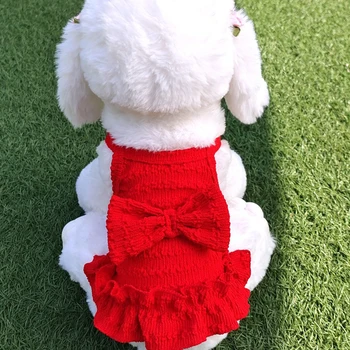 Сладък червен лък домашни любимци куче дрехи мек памук домашен любимец принцеса рокля котка прашка пола универсална куче сватбени рокли чихуахуа домашни любимци