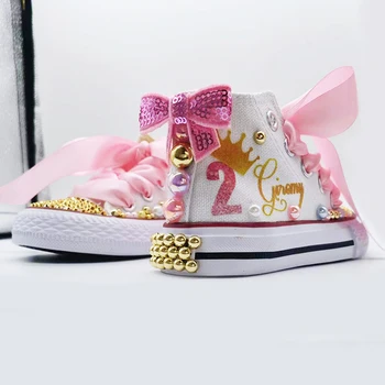 Тема на короната Рожден ден Детски платнени обувки DIY за момиче Причастие персонализирани обувки Dollbling ръчно изработени маратонки Bling