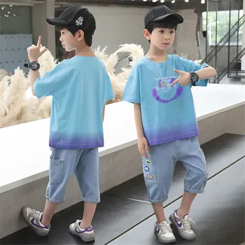 Тийнейджъри Детски дрехи 2023 Лятна мода Малко дете момчета дрехи шорти костюм 2бр облекло детски анцуг за момчета облекло комплект