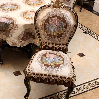 трапезария стол покритие европейски луксозен жакард плат нехлъзгащ стол покритие начало декорация дантела седалка покрива маса бегач покривка