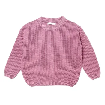 Уютни момичета кръг врата дълъг ръкав плетен пуловер за ежедневно носене сладък бонбони цвят деца момичета есенни плетени пуловер върховете 2-7 година