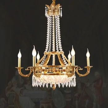Френска империя Свещ меден полилей Всекидневна Вила Дуплекс висулка лампа Европейски месингов кристален суспензионен полилей