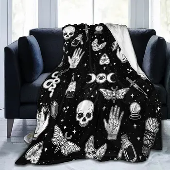 Хелоуин хвърлят одеяла уютен мек размит лек руно хвърлят одеяло за деца възрастен вещица череп котка одеяло Хелоуин декор